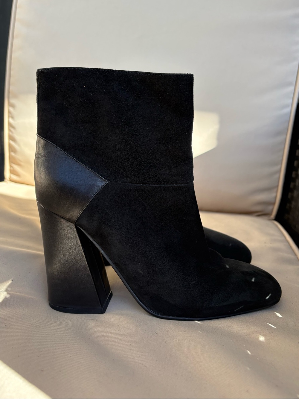 See By Chloe Black Suede Ankle Boot with Sculpted Block Heel